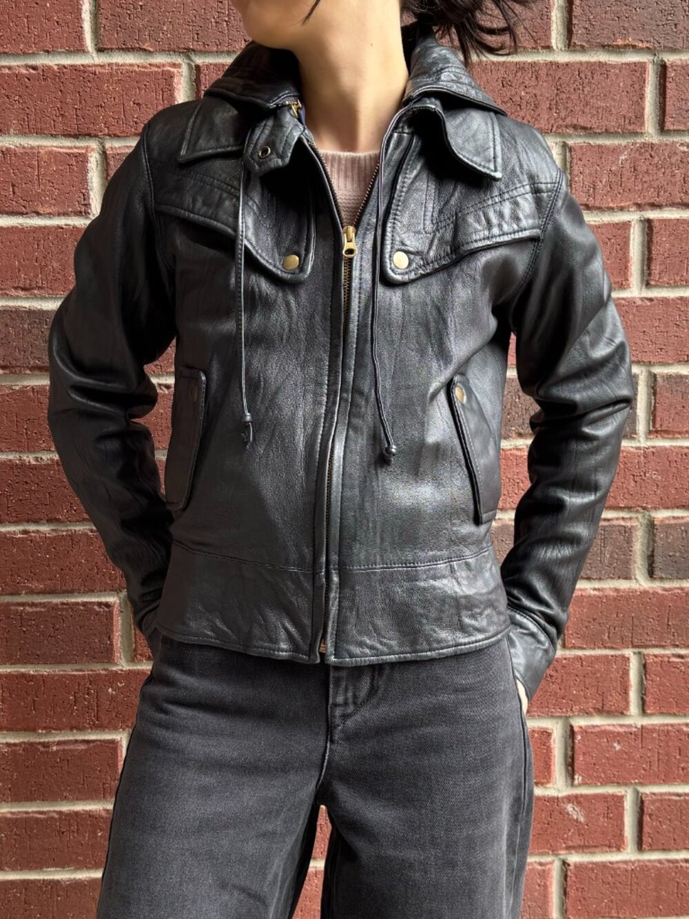 Mike & Chris Jasper Leather Hoodie, Size Medium (fits S/M)